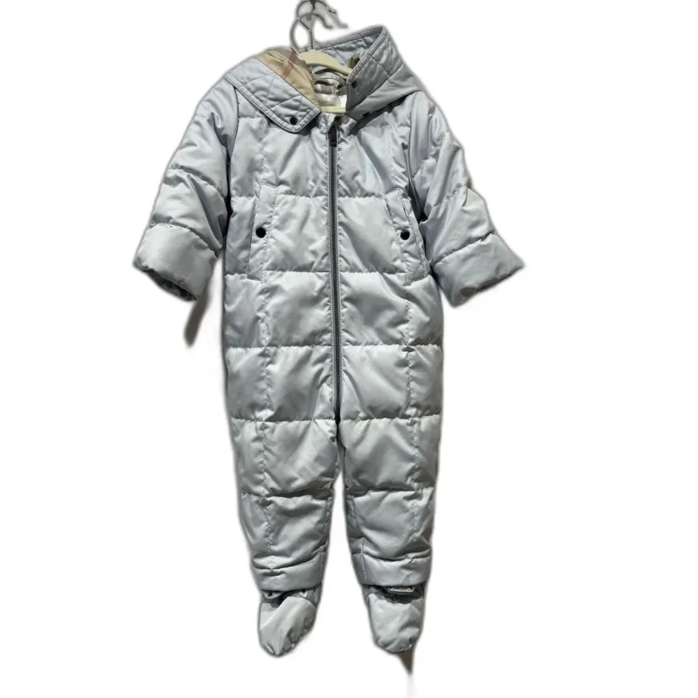 Burberry Snowsuit Down Filled Quilted Puffer Blue Nova Check Baby sz 12 month